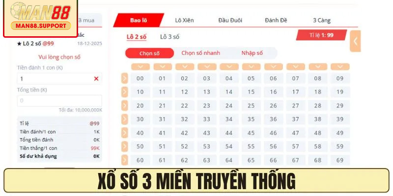 Xổ số 3 miền kiểu truyền thống